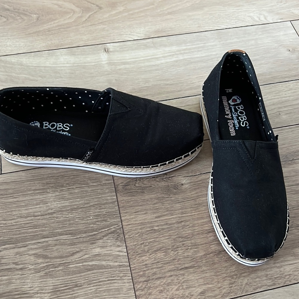 Bobs by Skechers Black Canvas Shoes Size 7